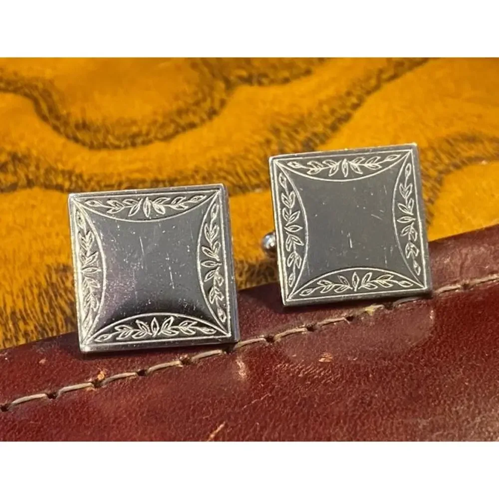 VTG Silver Tone Swank Cufflinks with Classic Etched Design